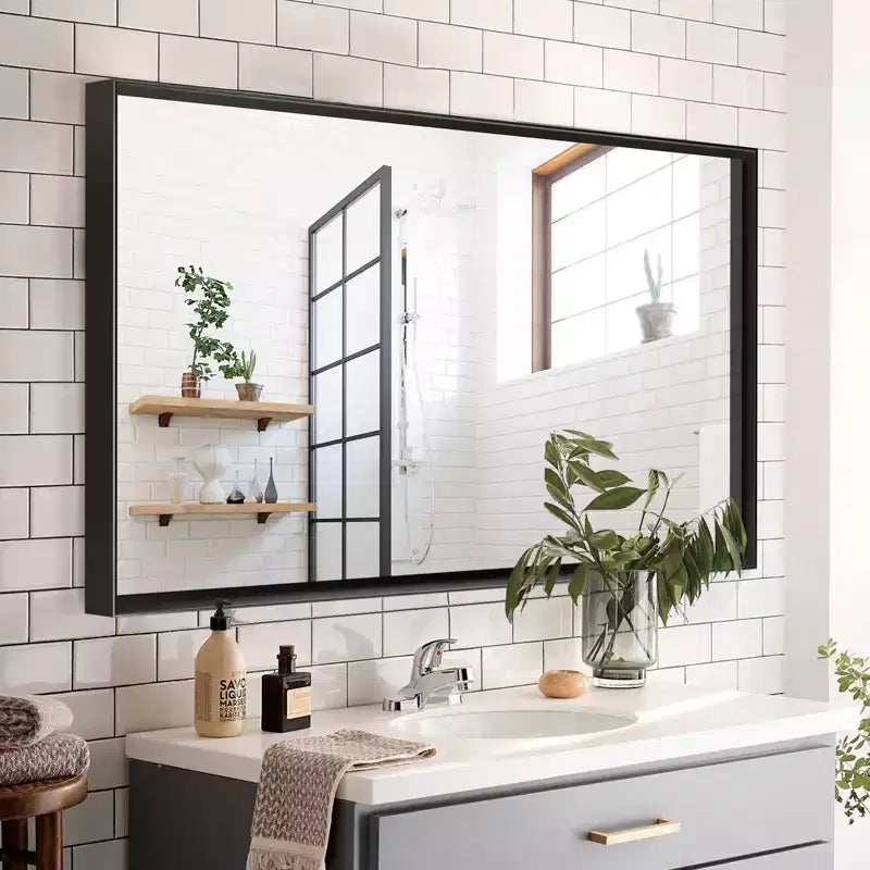 Miroir de salle de bain noir brillant 40x30 : moderne, rectangulaire, style farmhouse, horizontal/vertical
