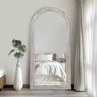 Miroir pleine longueur de style escalier en bois massif avec blocs angulaires et finition blanchie, 180x90x4 cm (sans support)