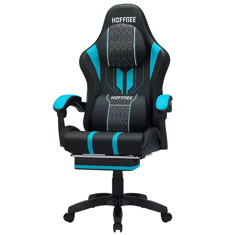 Chaise gaming de massage Hoffree extra-large, chaise de bureau PC ergonomique avec repose-pieds et réglable