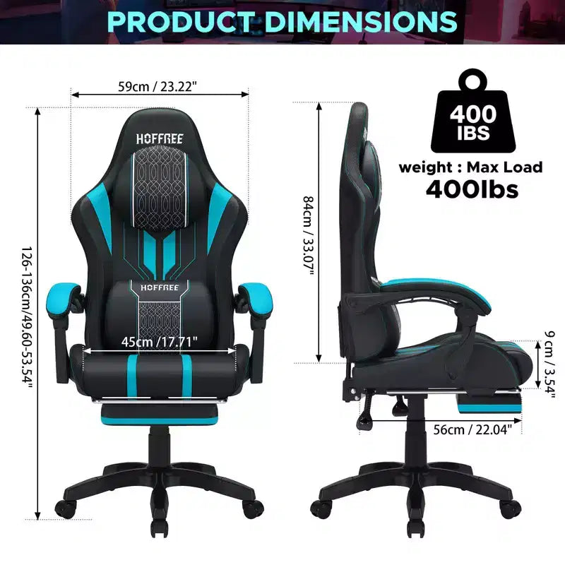 Chaise gaming de massage Hoffree extra-large, chaise de bureau PC ergonomique avec repose-pieds et réglable