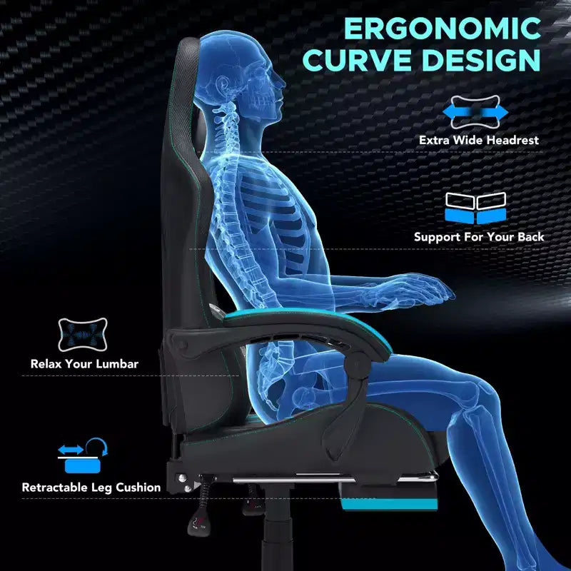 Chaise gaming de massage Hoffree extra-large, chaise de bureau PC ergonomique avec repose-pieds et réglable