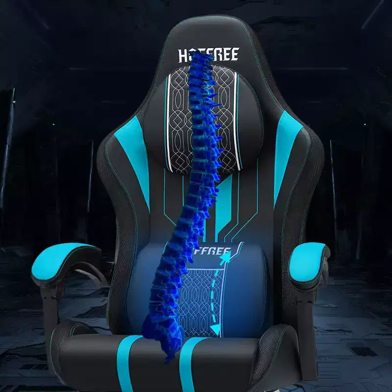 Chaise gaming de massage Hoffree extra-large, chaise de bureau PC ergonomique avec repose-pieds et réglable