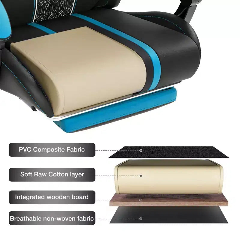 Chaise gaming de massage Hoffree extra-large, chaise de bureau PC ergonomique avec repose-pieds et réglable