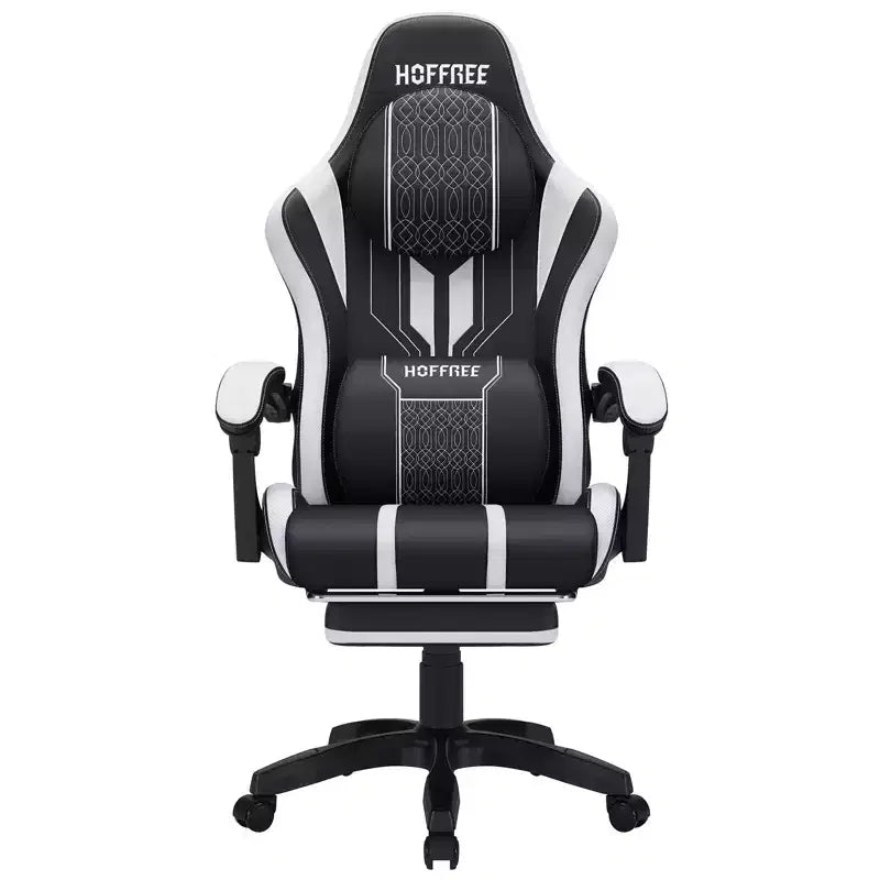 Chaise gaming de massage Hoffree extra-large, chaise de bureau PC ergonomique avec repose-pieds et réglable