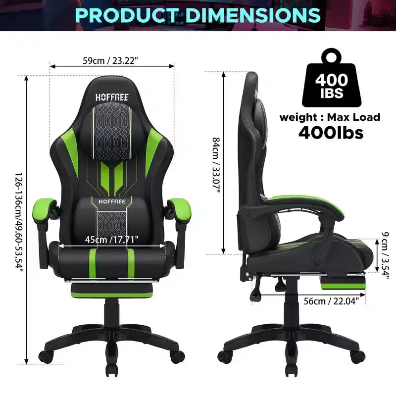 Chaise gaming de massage Hoffree extra-large, chaise de bureau PC ergonomique avec repose-pieds et réglable