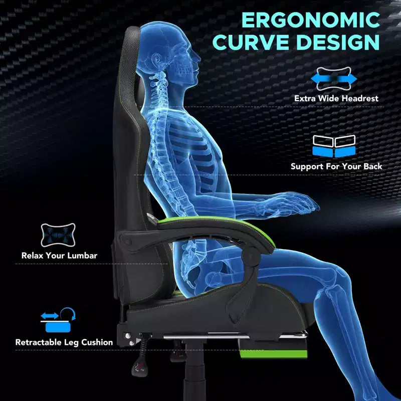 Chaise gaming de massage Hoffree extra-large, chaise de bureau PC ergonomique avec repose-pieds et réglable
