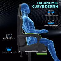Chaise gaming de massage Hoffree extra-large, chaise de bureau PC ergonomique avec repose-pieds et réglable