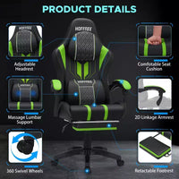 Chaise gaming de massage Hoffree extra-large, chaise de bureau PC ergonomique avec repose-pieds et réglable