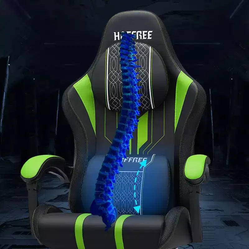 Chaise gaming de massage Hoffree extra-large, chaise de bureau PC ergonomique avec repose-pieds et réglable