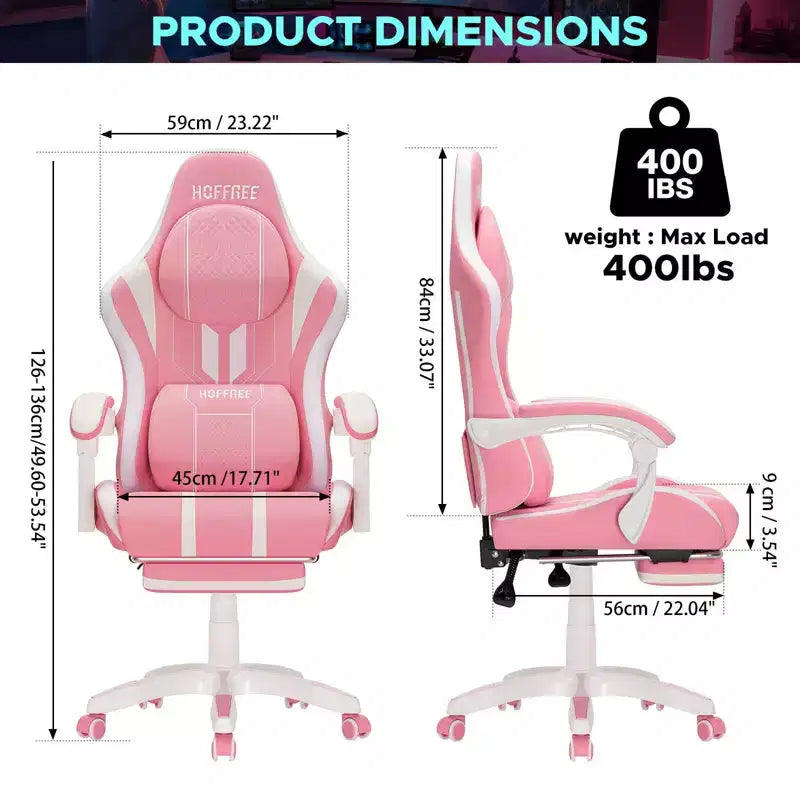 Chaise gaming de massage Hoffree extra-large, chaise de bureau PC ergonomique avec repose-pieds et réglable