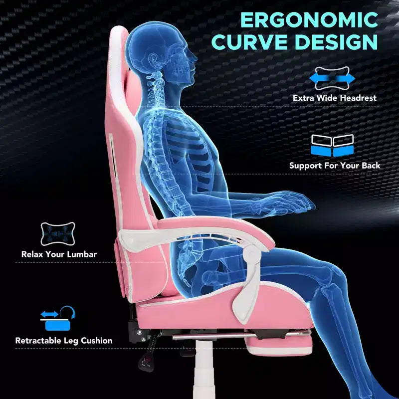 Chaise gaming de massage Hoffree extra-large, chaise de bureau PC ergonomique avec repose-pieds et réglable