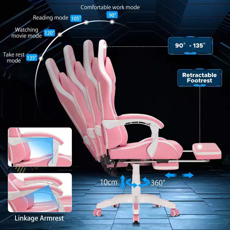 Chaise gaming de massage Hoffree extra-large, chaise de bureau PC ergonomique avec repose-pieds et réglable