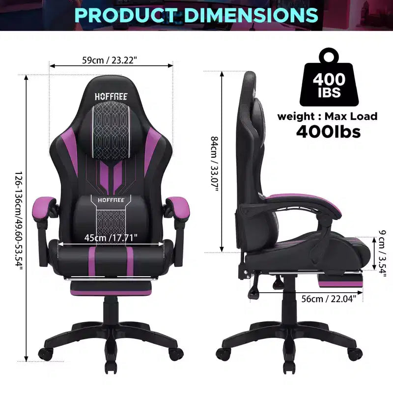 Chaise gaming de massage Hoffree extra-large, chaise de bureau PC ergonomique avec repose-pieds et réglable