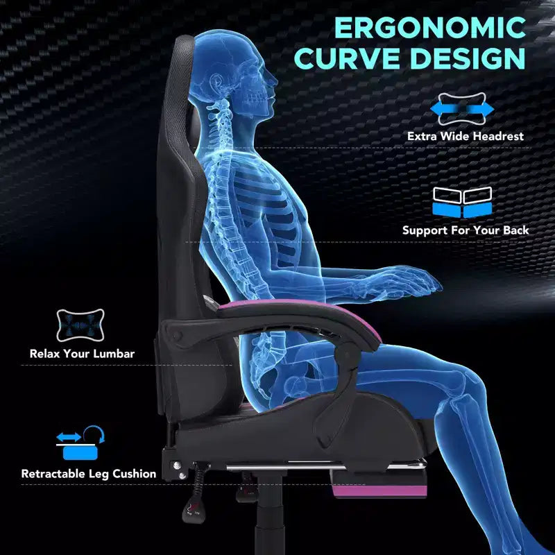 Chaise gaming de massage Hoffree extra-large, chaise de bureau PC ergonomique avec repose-pieds et réglable