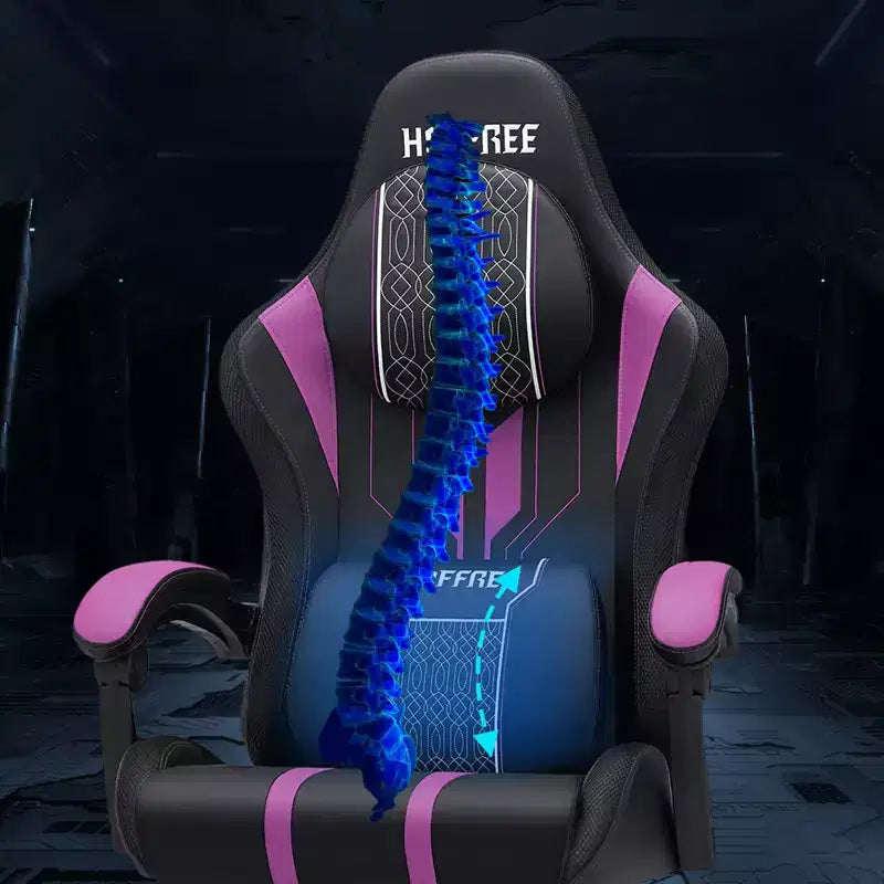 Chaise gaming de massage Hoffree extra-large, chaise de bureau PC ergonomique avec repose-pieds et réglable