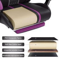 Chaise gaming de massage Hoffree extra-large, chaise de bureau PC ergonomique avec repose-pieds et réglable