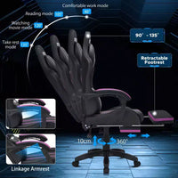 Chaise gaming de massage Hoffree extra-large, chaise de bureau PC ergonomique avec repose-pieds et réglable