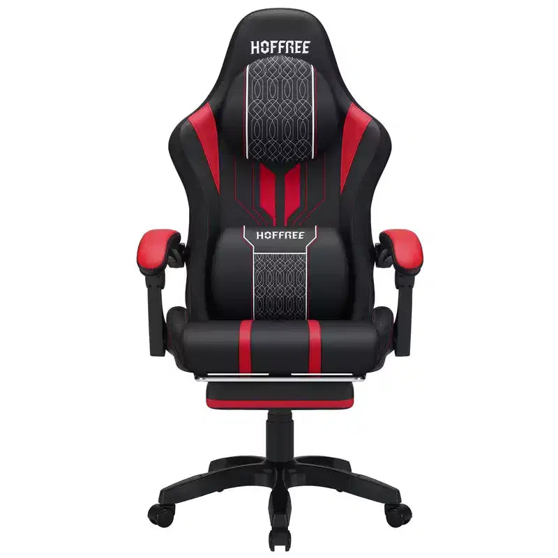 Chaise gaming de massage Hoffree extra-large, chaise de bureau PC ergonomique avec repose-pieds et réglable