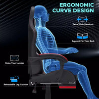 Chaise gaming de massage Hoffree extra-large, chaise de bureau PC ergonomique avec repose-pieds et réglable