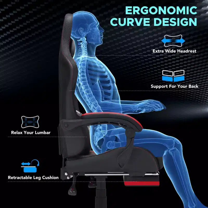 Chaise gaming de massage Hoffree extra-large, chaise de bureau PC ergonomique avec repose-pieds et réglable