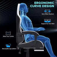 Chaise gaming de massage Hoffree extra-large, chaise de bureau PC ergonomique avec repose-pieds et réglable