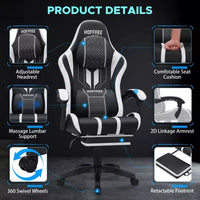 Chaise gaming de massage Hoffree extra-large, chaise de bureau PC ergonomique avec repose-pieds et réglable