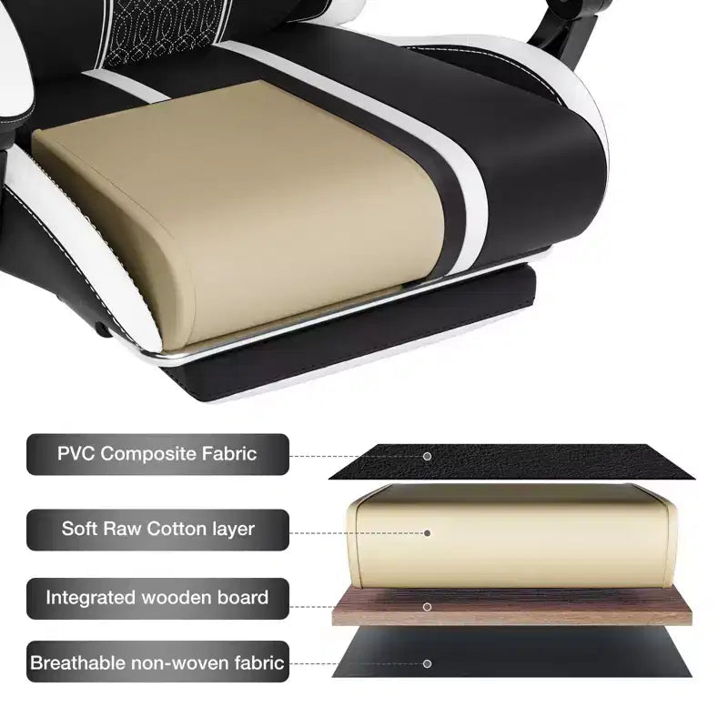 Chaise gaming de massage Hoffree extra-large, chaise de bureau PC ergonomique avec repose-pieds et réglable