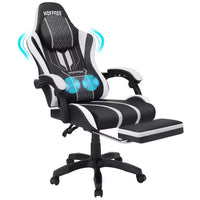 Chaise gaming de massage Hoffree extra-large, chaise de bureau PC ergonomique avec repose-pieds et réglable