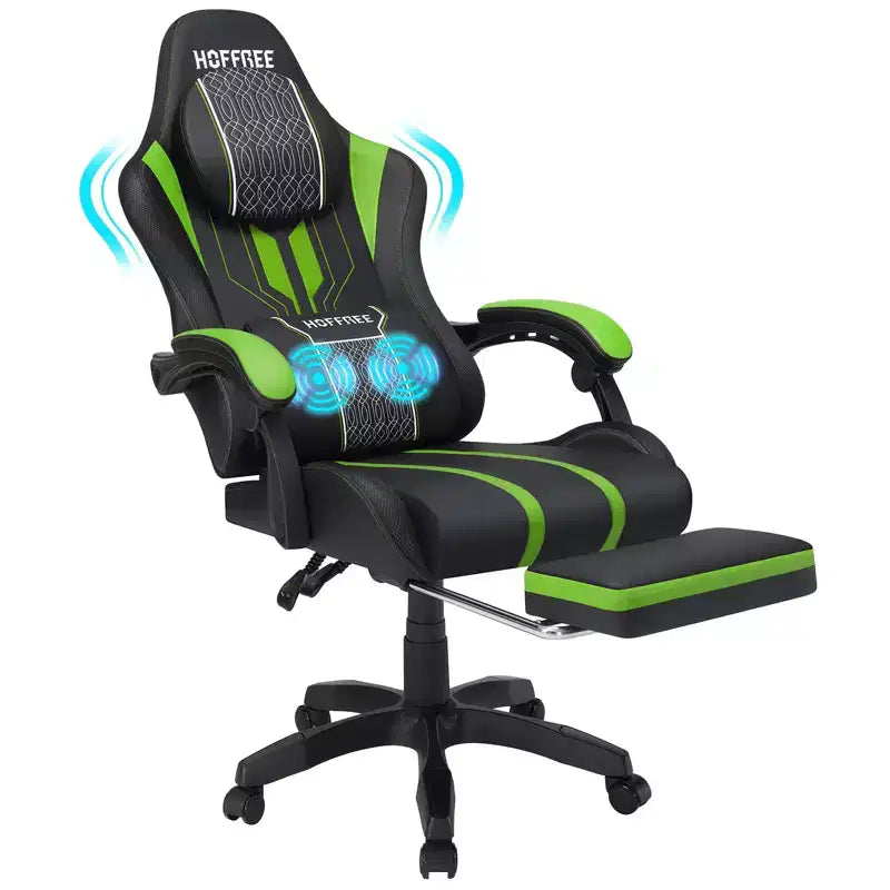 Chaise gaming de massage Hoffree extra-large, chaise de bureau PC ergonomique avec repose-pieds et réglable