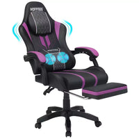 Chaise gaming de massage Hoffree extra-large, chaise de bureau PC ergonomique avec repose-pieds et réglable