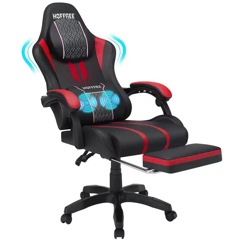 Chaise gaming de massage Hoffree extra-large, chaise de bureau PC ergonomique avec repose-pieds et réglable