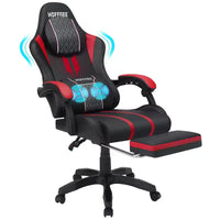Chaise gaming de massage Hoffree extra-large, chaise de bureau PC ergonomique avec repose-pieds et réglable