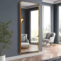 Miroir psyché rectangulaire arrondi en alliage d'aluminium électroplaqué imitation, 180cm x 80cm x 5cm (Miroir profond - Sans support)
