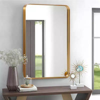 Miroir rectangulaire mural à bords circulaires en alliage d'aluminium avec imitation galvanoplastie, 96 x 66 x 5 cm