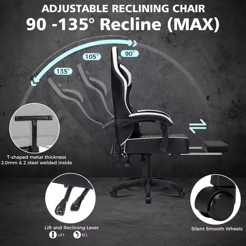 Fauteuil de jeu de massage en cuir Hoffree, chaise de bureau ergonomique pour PC avec repose-pieds et réglable