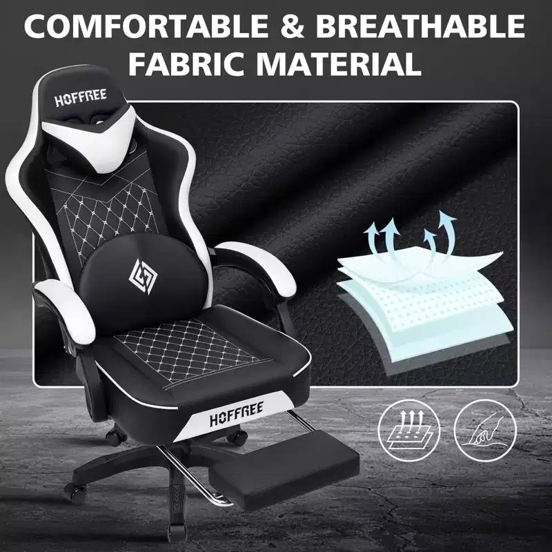 Fauteuil de jeu de massage en cuir Hoffree, chaise de bureau ergonomique pour PC avec repose-pieds et réglable