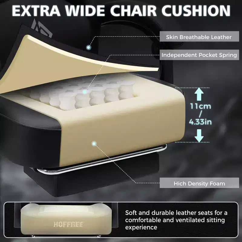 Fauteuil de jeu de massage en cuir Hoffree, chaise de bureau ergonomique pour PC avec repose-pieds et réglable