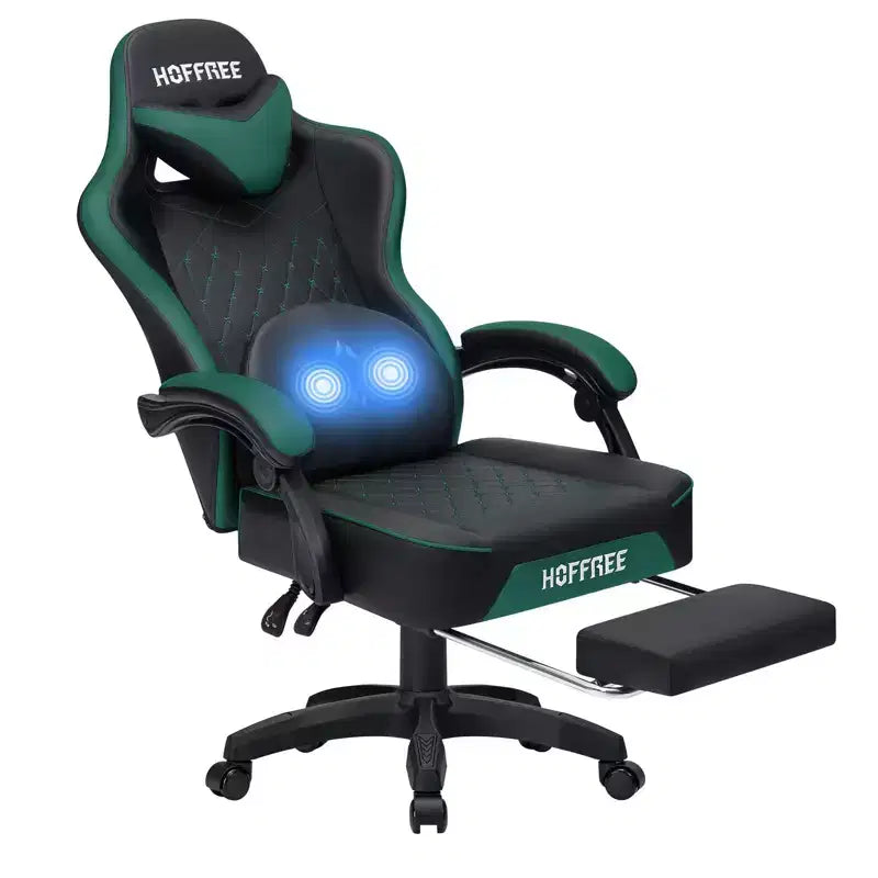 Fauteuil de jeu de massage en cuir Hoffree, chaise de bureau ergonomique pour PC avec repose-pieds et réglable