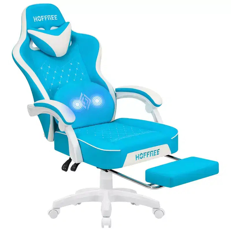 Fauteuil de jeu de massage en cuir Hoffree, chaise de bureau ergonomique pour PC avec repose-pieds et réglable
