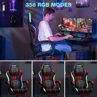 Chaise de jeu massante extra large Hoffree, chaise de bureau PC ergonomique avec haut-parleur Bluetooth et lumière RVB