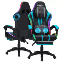 Chaise de jeu massante extra large Hoffree, chaise de bureau PC ergonomique avec haut-parleur Bluetooth et lumière RVB