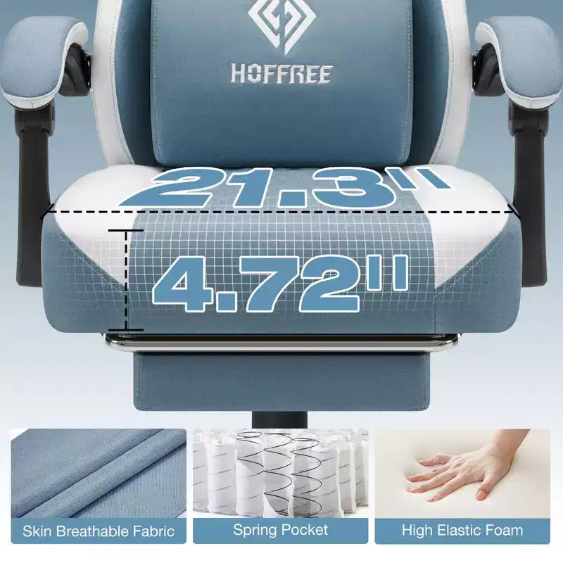 Chaise de jeu massante Hoffree en tissu respirant Chaise de bureau PC ergonomique avec repose-pieds et réglable