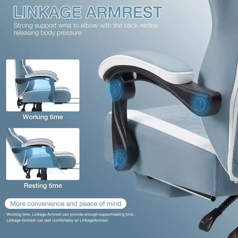 Chaise de jeu massante Hoffree en tissu respirant Chaise de bureau PC ergonomique avec repose-pieds et réglable