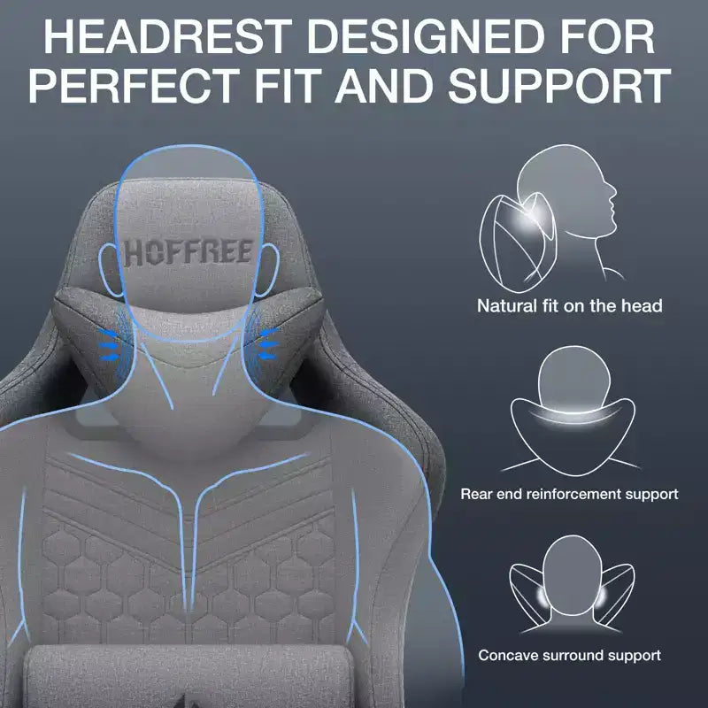 Chaise de jeu massante Hoffree en tissu respirant Chaise de bureau PC ergonomique avec repose-pieds et réglable