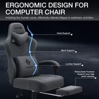 Chaise de jeu massante Hoffree en tissu respirant Chaise de bureau PC ergonomique avec repose-pieds et réglable