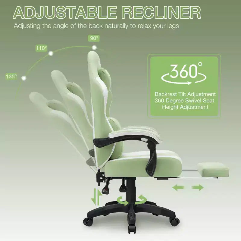 Chaise de jeu massante Hoffree en tissu respirant Chaise de bureau PC ergonomique avec repose-pieds et réglable