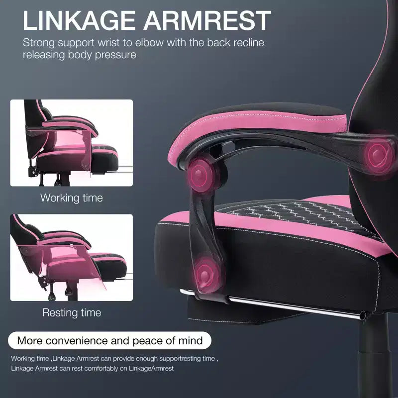 Chaise de jeu massante Hoffree en tissu respirant Chaise de bureau PC ergonomique avec repose-pieds et réglable