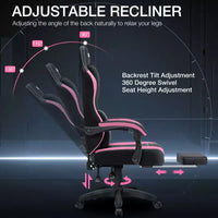 Chaise de jeu massante Hoffree en tissu respirant Chaise de bureau PC ergonomique avec repose-pieds et réglable
