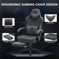 Hoffree Chaise de massage de jeu en tissu respirant Chaise de bureau PC ergonomique avec haut-parleur Bluetooth et repose-pieds