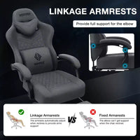 Hoffree Chaise de massage de jeu en tissu respirant Chaise de bureau PC ergonomique avec haut-parleur Bluetooth et repose-pieds